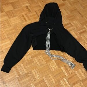 Current  Mood Black Hoodie with Silver Chain Detail